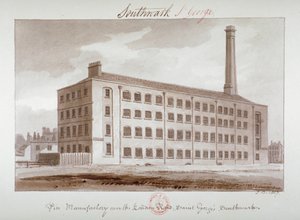 London Road, Southwark, Londra, 1827 yakınlarındaki fabrikada pim by John Chessell Buckler