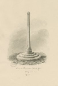 Rocester Churchyard - Haç: sepya çizimi by John Chessell Buckler