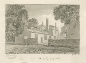 Rugeley Town - Gramer Okulu: sepya yıkama çizimi, 1824 by John Chessell Buckler