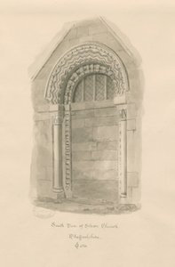 Stowe Kilisesi - Güney Kapısı: sepya çizimi by John Chessell Buckler