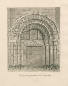 Tutbury Manastırı Kilisesi - Güney Kapısı: sepya yıkama çizimi, 1812 by John Chessell Buckler