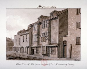 Jacob Caddesi'ndeki Three Tuns halk evinin görünümü, Bermondsey, Londra, 1828 by John Chessell Buckler