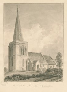Weston-on-Trent Kilisesi: sepya çizimi by John Chessell Buckler