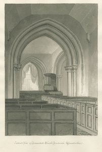 Worcestershire - Droitwich - Dodderhill Kilisesi İçişleri: sepya çizimi by John Chessell Buckler