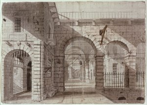 Newgate Hapishane Avlusu (kağıt üzerinde mürekkep ve yıkama) by John Claude Nattes