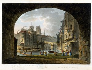 Paris: Pont de Chatelet ve ve Hotel Dieu - “Paris vu par J.C. Mattes””, ed. Miller, Londra by John Claude Nattes