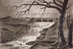 Serpentine çıkışının görünümü, Hyde Park, Londra, 1818. by John Claude Nattes