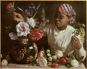 La negresse aux peonines Resim Frederic Bazille (1841-1870) 1870 Dim. 0,6x0,75 m Montpellier, musee Fabre - Şakayıklı siyah kadın. Frederic Bazille