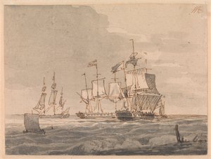 Sahil açıklarında savaş adamları by John Cleveley the Younger