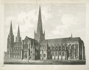 Lichfield Katedrali - Güney Doğu Görünümü: gravür, nd [c 1823] (baskı) by John Coney