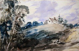 Yüksek Bir Bankada Bir Kulübe (kağıt üzerine suluboya) by John Constable