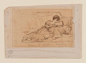 Sanatçının kızı Emily, kanepede uzanmış kitap okuyor, 18 Mayıs 1834 by John Constable