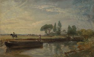 Flatford Lock'un altındaki mavna by John Constable
