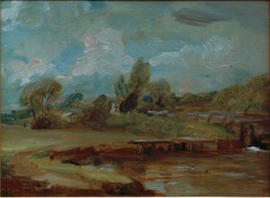 Nehir kenarındaki bir yoldan Flatford Kilidi by John Constable