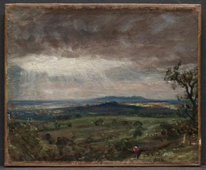 Hampstead Heath, Harrow'a Bakmak, c. 1821 (kağıt üzerine yağlı boya, tuval üzerine monteli) by John Constable