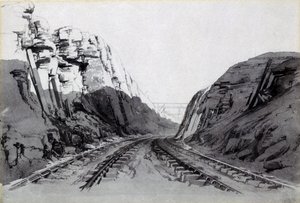 Blisworth Cutting, Northamptonshire, Eylül 1838 (kalem ve mürekkep ve kağıt üzerinde yıkama) by John Cooke Bourne