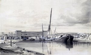 Regents Canal üzerinde köprü, Nisan 1837 (kalem ve mürekkep ve kağıt üzerinde yıkama) by John Cooke Bourne