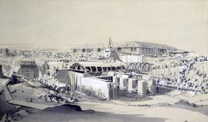 Sabit Makine Evinin İnşası, Camden Town, 26 Nisan 1837 (kalem ve mürekkep ve kağıt üzerinde yıkama) by John Cooke Bourne