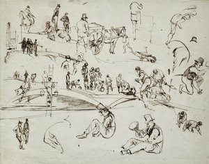 Londra ve Birmingham Demiryolu inşaatı, 1835 dolayları (kağıt üzerine kahverengi mürekkep; bileşik eskiz) by John Cooke Bourne