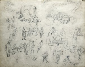 Jack'in beyaz kafalı Bob'u, Uyuyan Güzel, c.1835-38 (kağıt üzerine kalem; bileşik eskiz) by John Cooke Bourne