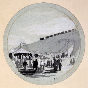 Açılış, Londra ve Birmingham Demiryolu, c.1838 (kalem ve mürekkep ve kağıt üzerinde yıkama) by John Cooke Bourne