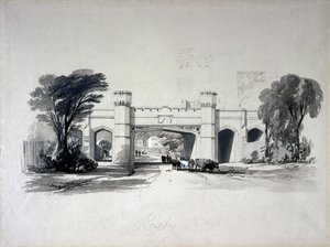 Rugby demiryolu köprüleri yoldan görüldüğü gibi, Warwickshire, Nisan 1839 (kağıt üzerinde kalem ve mürekkep ve yıkama) by John Cooke Bourne