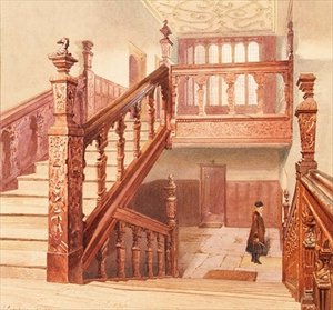 Charterhouse: Büyük Merdiven, Mayıs 1885 (suluboya) by John Crowther