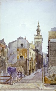 College Hill ve St Michael Paternoster Royal Kilisesi, Londra Şehri, 1883 by John Crowther