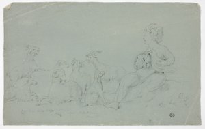 Köpek, Koyun ve Keçi Eşliğinde Oturan Oğlanın Şahin Tuttuğu Antik Kısma Rölyef by John Downman