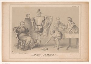 Spotpret, başbakan Robert Peel ve Joseph Hume Catherine ve Petruchio ile bir araya geldi. Bay D'I tarafından tasarlandı ve Lord JR-ll tarafından rötuşlandı / (Bay Leslie'nin beğenilen Resminden sonra (nesne üzerine başlık) HB Sketches (nesne üzerin by John Doyle