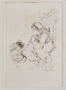 Oturan Kız ve Büyük Kuş (gravür) by John Duncan