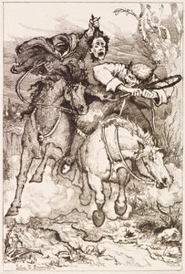 İki Dörtnala Atlı [biri kendi başını taşıyor] (gravür) by John Duncan