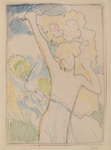 İsimsiz [Kadın figürü ve güvercinler] (kalem) by John Duncan