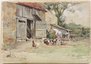 Tavukları Besleme, 1909 (kağıt üzerinde wc) by John Edgar Mitchell