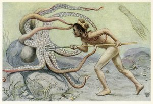 He was very brave and strong, ? and battled with the great octopus from The Great Sea Horse, pub. 1909  by John Elliot