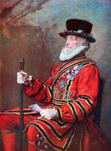 Bir Muhafız Yeoman (renkli taş baskı)