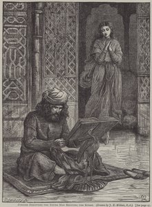 Zobeide Kuran okuyan genci keşfeder (gravür) by John Everett (after) Millais