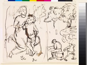 Post-Raphaelesk stili karikatürize eden çalışmaların sayfası, 1853 by John Everett Millais