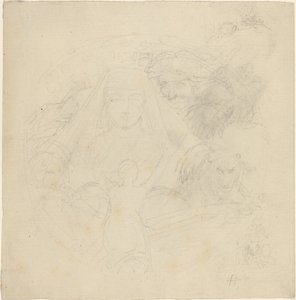 Aşağıda Aslanlı Bir Başın Görünüşüne Dua Eden Arkadan Görülen Figür by John Flaxman