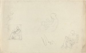 Ayaklarında Çocuklarla Oturan Bir Kadının Dört Çalışması (Leydi FitzHarris Anıtı için Eskizler?) by John Flaxman