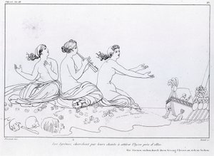 Deniz kızları, Ulysses'i cezbetmek için şarkılarıyla ararlar. John Flaxman'ın (1755 - 1826) çizimi. Homeros'un Odyssey'i. Şarkı XII.