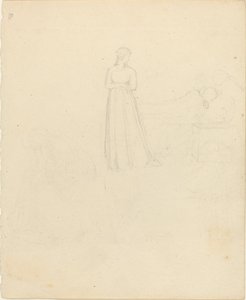 Ayakta Yatan ve Oturan Figürlere Bakarak Kadın Figürü by John Flaxman