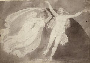Bir Ruhun Yükselişi (kağıt üzerinde gri yıkamalı kurşun kalem, tükenmez kalem ve mürekkep) by John Flaxman