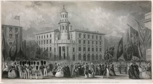 1849 yılında açılış töreninde Yeni Kömür Borsası, Thames Caddesi,