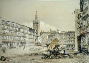 Plaza de San Francisco, Sevilla, Charles Joseph Hullmandel (1789-1850) tarafından oyulmuş 