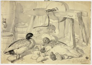 Ördekler, Ördek Yavruları ve Öğütme Taşı by John Frederick Herring I