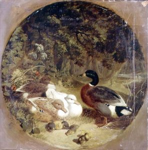 Ormanlık Nehir Manzarasında Ördekler ve Ördek Yavruları by John Frederick Herring Senior