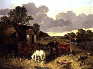 Bir Çiftlik Bahçesinde Atlar, Domuzlar, Kümes Hayvanları, Ördek ve Sığır by John Frederick Herring Senior