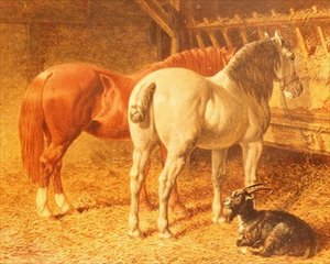 Bir ahırda atlar ve bir keçi by John Frederick Herring Senior