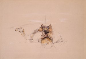 Devesinin yanında bir Bisharin Arap (kalem ve sulu boya) by John Frederick Lewis